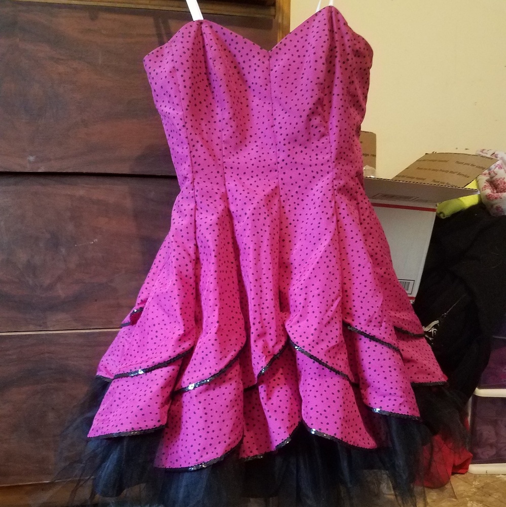 Pink and black polka dot Homecoming dress